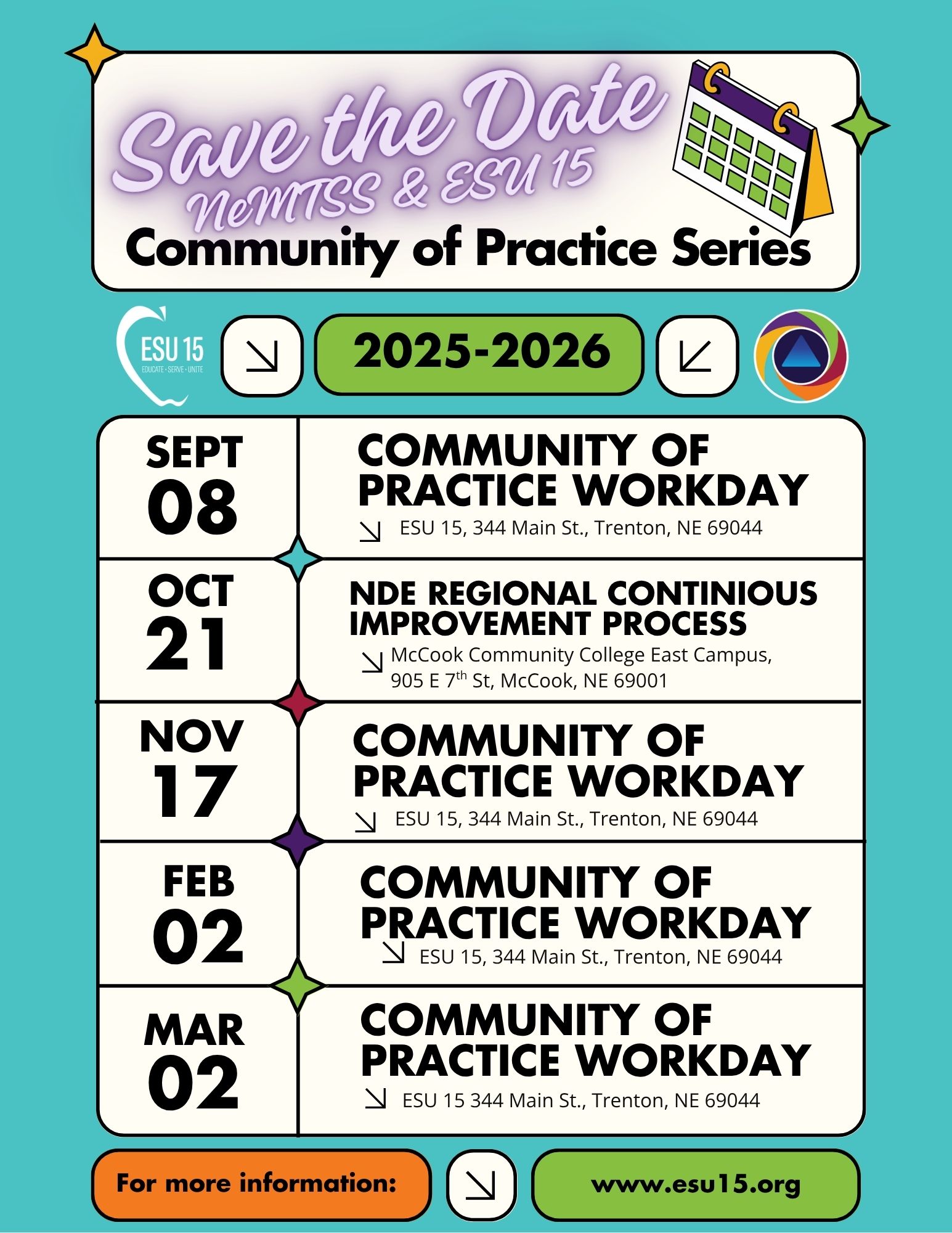 community of practice flyer with session dates